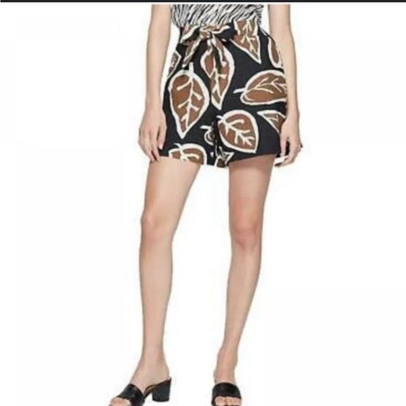Who What Wear Shorts | women's black brown print shorts lined tie front - Picture 2 of 7